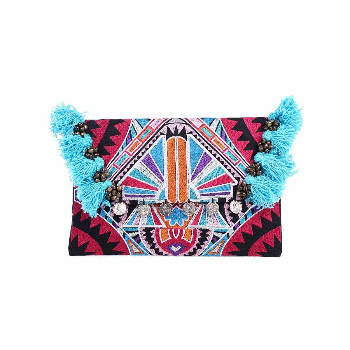 Embroidered Multi Tassel Clutch Bag | IPad Case - Thailand Bags La Vie Bien Embroidered Multi Tassel Clutch Bag | IPad Case - Thailand