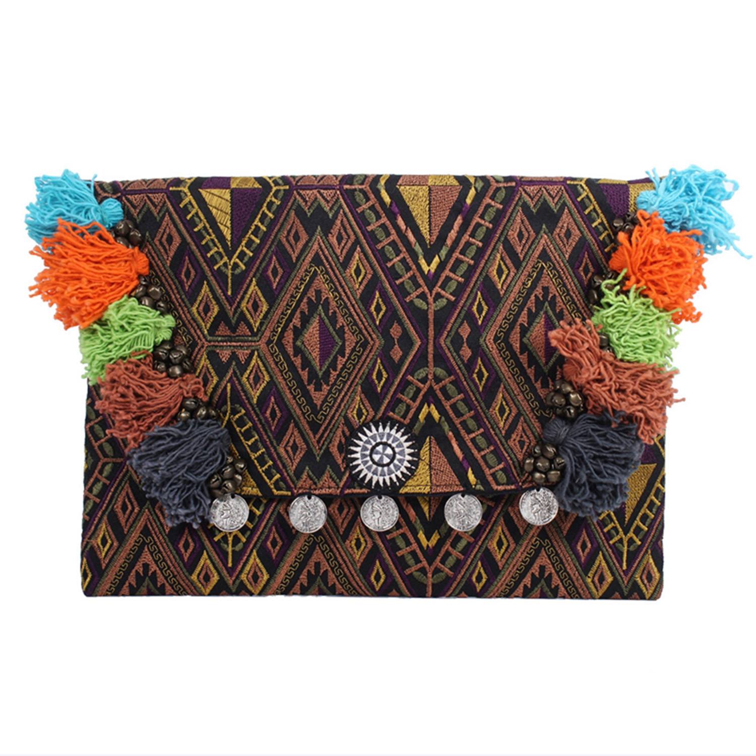 Embroidered Multi Tassel Clutch Bag | IPad Case - Thailand Bags La Vie Bien Embroidered Multi Tassel Clutch Bag | IPad Case - Thailand