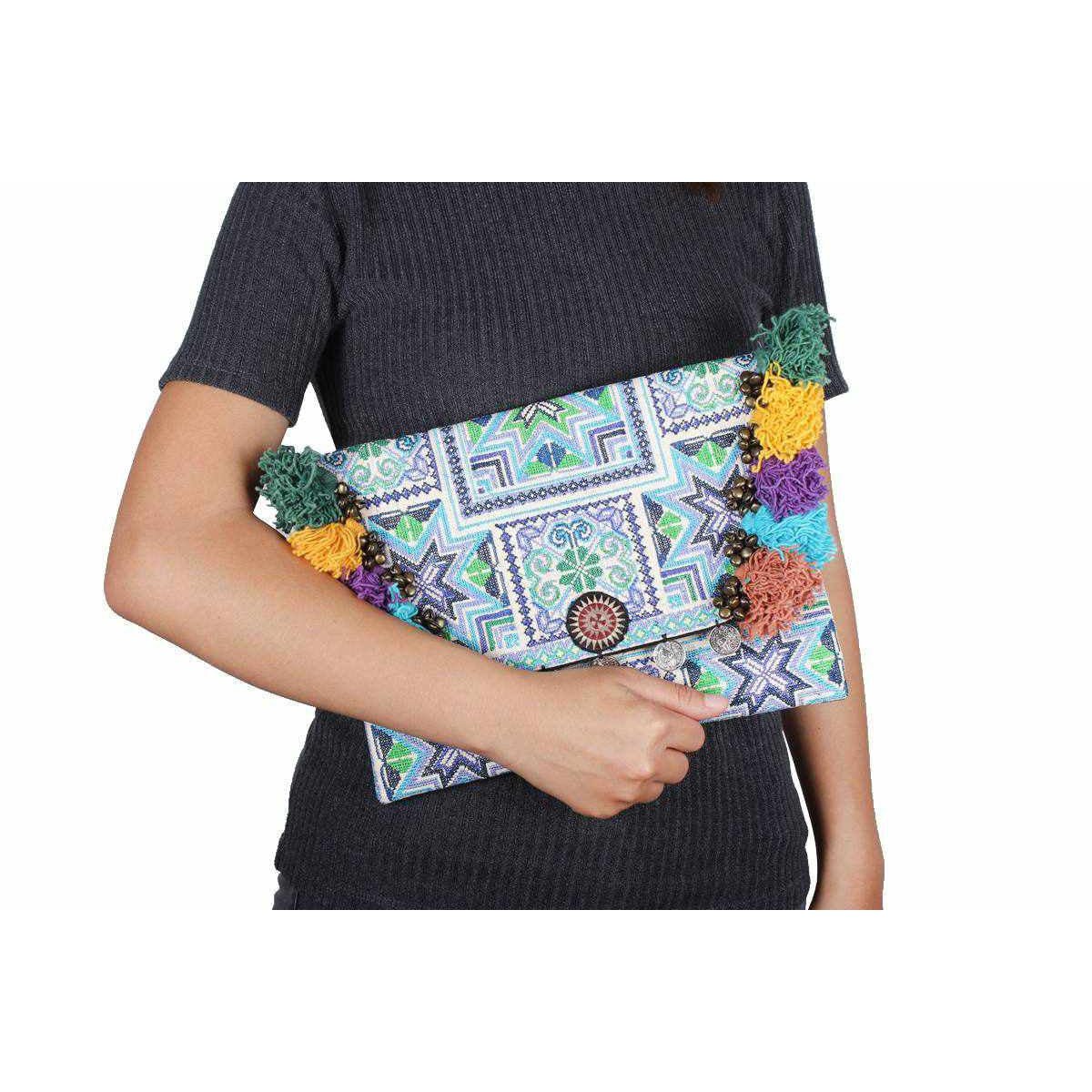 Embroidered Multi Tassel Clutch Bag | IPad Case - Thailand Bags La Vie Bien Embroidered Multi Tassel Clutch Bag | IPad Case - Thailand