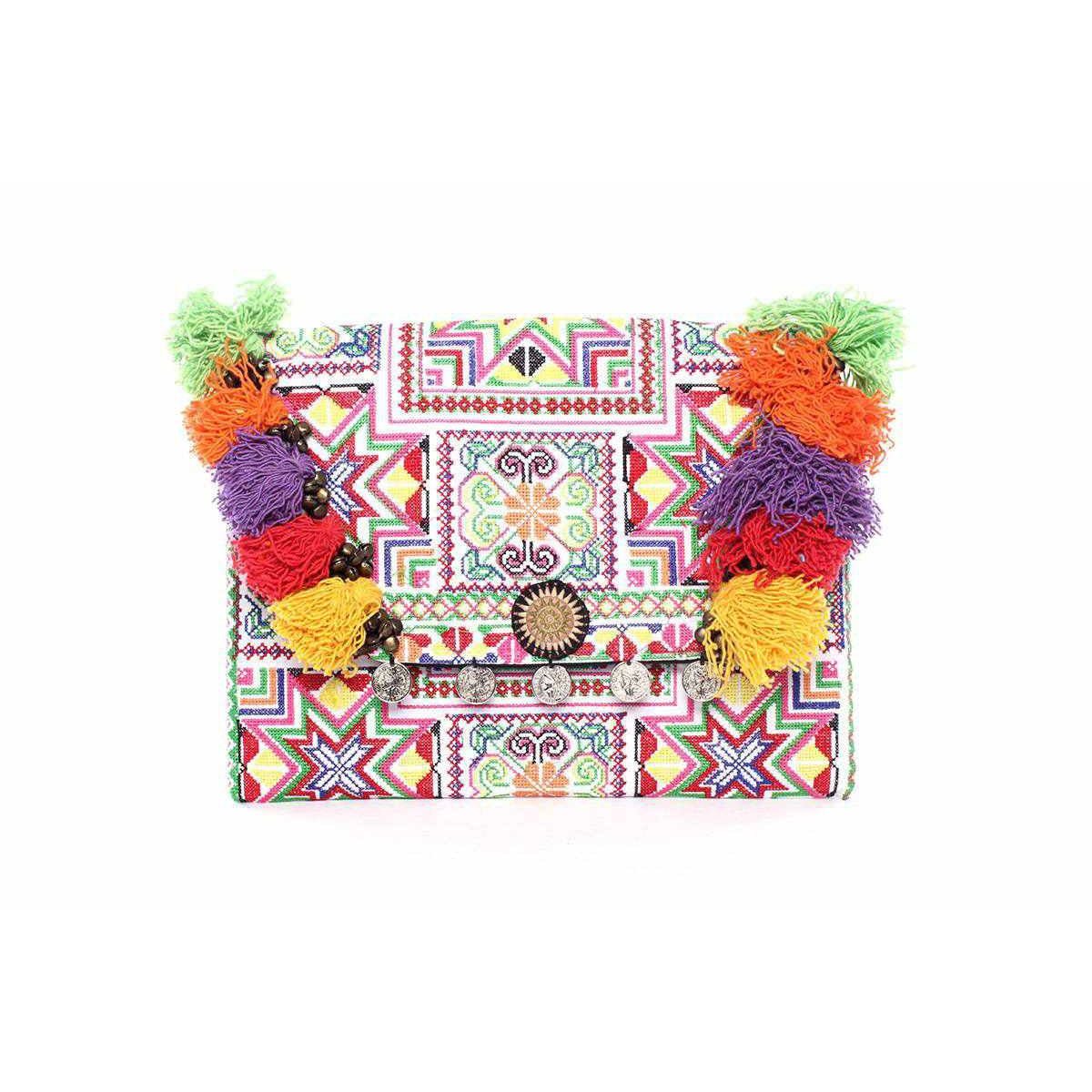 Embroidered Multi Tassel Clutch Bag | IPad Case - Thailand Bags La Vie Bien Embroidered Multi Tassel Clutch Bag | IPad Case - Thailand