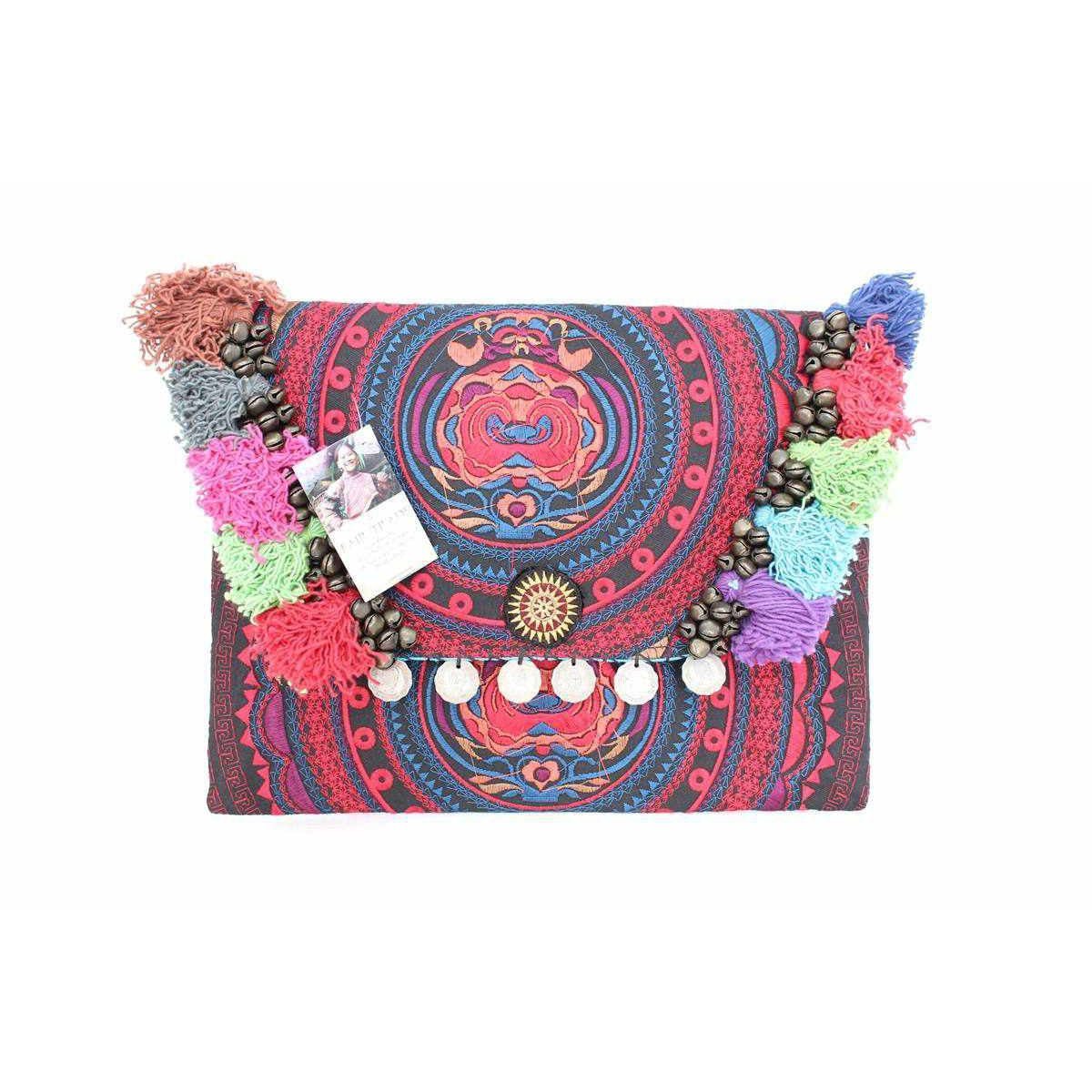 Embroidered Multi Tassel Clutch Bag | IPad Case - Thailand Bags La Vie Bien Embroidered Multi Tassel Clutch Bag | IPad Case - Thailand
