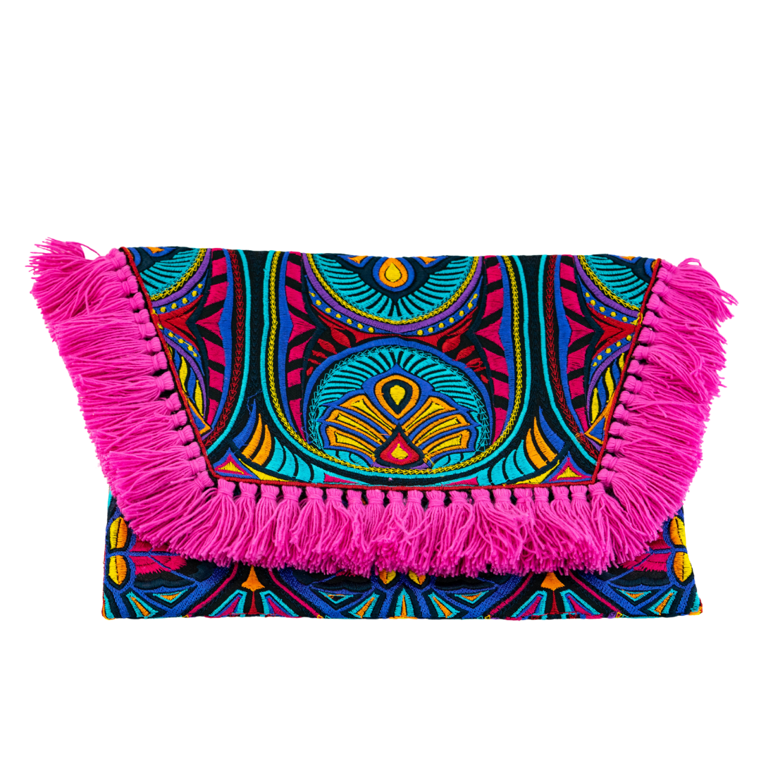 Embroidered Multi Tassel Envelope Clutch Bag - Thailand Bags La Vie Bien Embroidered Multi Tassel Envelope Clutch Bag - Thailand