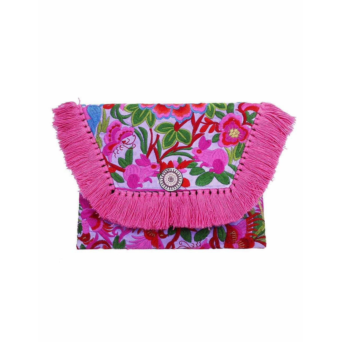 Embroidered Multi Tassel Envelope Clutch Bag - Thailand Bags La Vie Bien Embroidered Multi Tassel Envelope Clutch Bag - Thailand