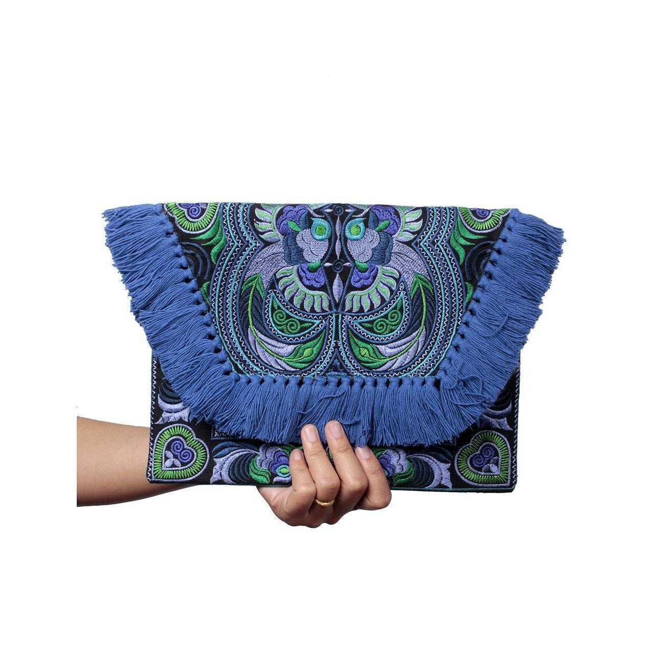 Embroidered Multi Tassel Envelope Clutch Bag - Thailand Bags La Vie Bien Embroidered Multi Tassel Envelope Clutch Bag - Thailand