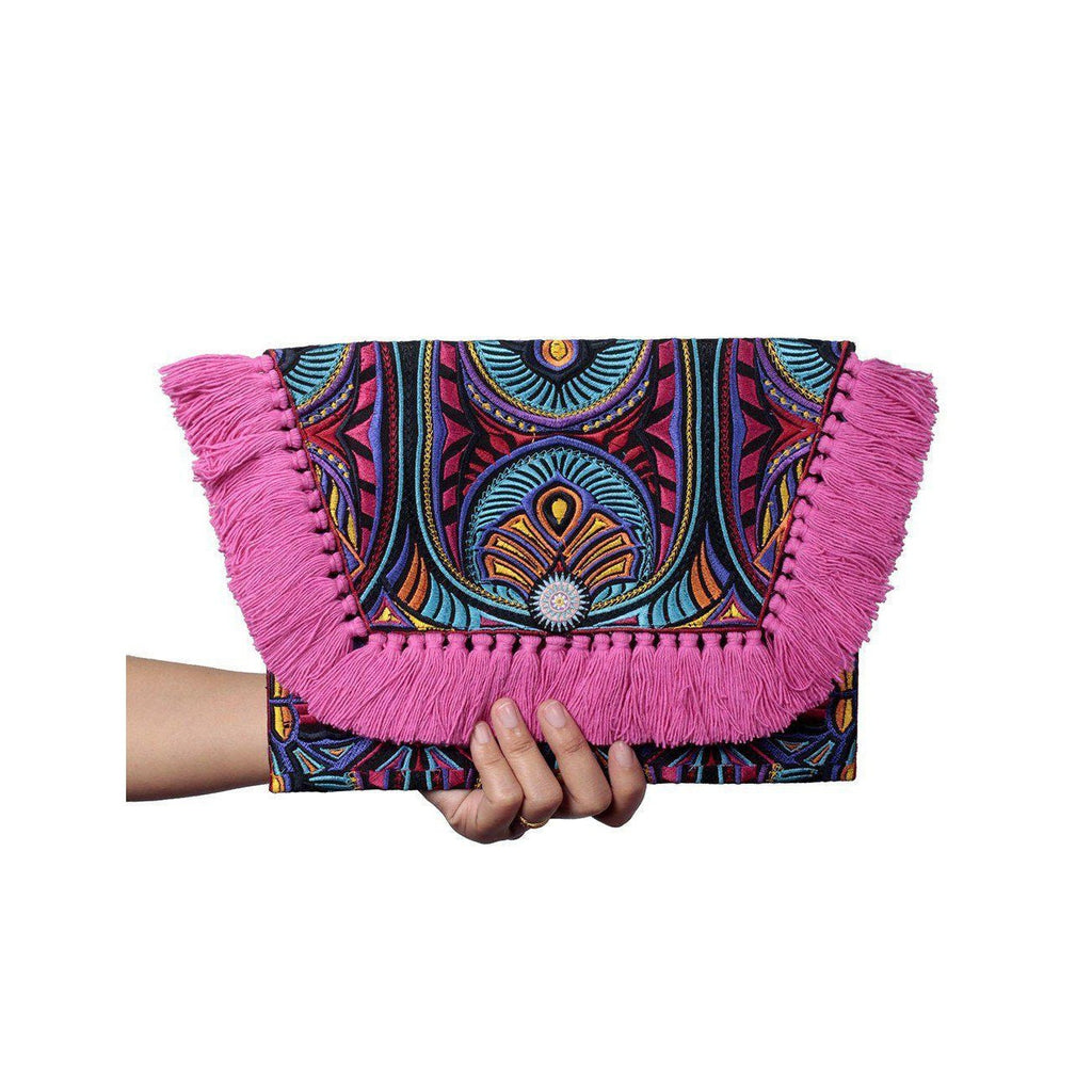 Embroidered Multi Tassel Envelope Clutch Bag - Thailand Bags La Vie Bien Embroidered Multi Tassel Envelope Clutch Bag - Thailand
