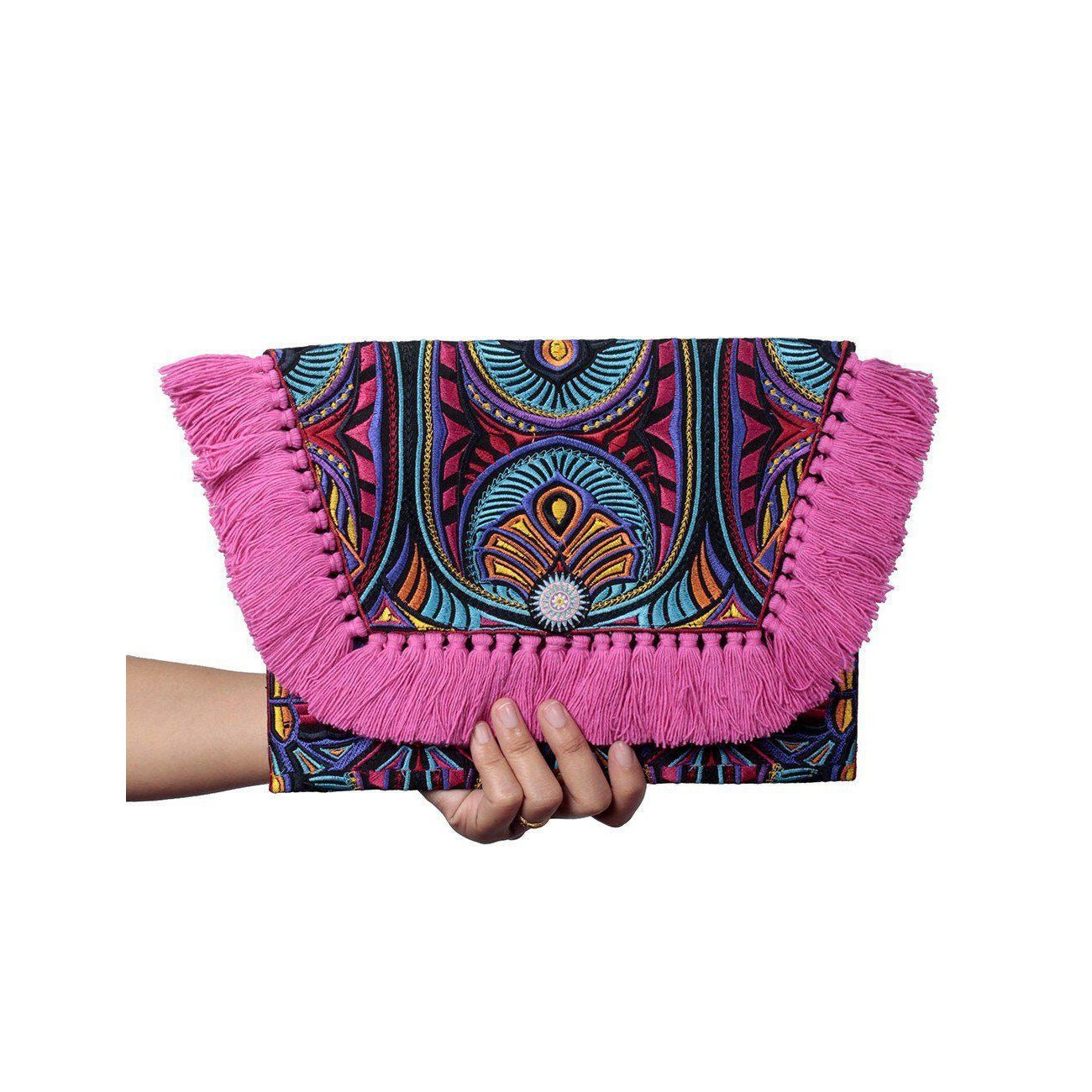 Embroidered Multi Tassel Envelope Clutch Bag - Thailand Bags La Vie Bien Embroidered Multi Tassel Envelope Clutch Bag - Thailand