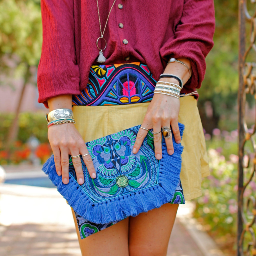 Embroidered Multi Tassel Envelope Clutch Bag - Thailand Bags La Vie Bien Embroidered Multi Tassel Envelope Clutch Bag - Thailand