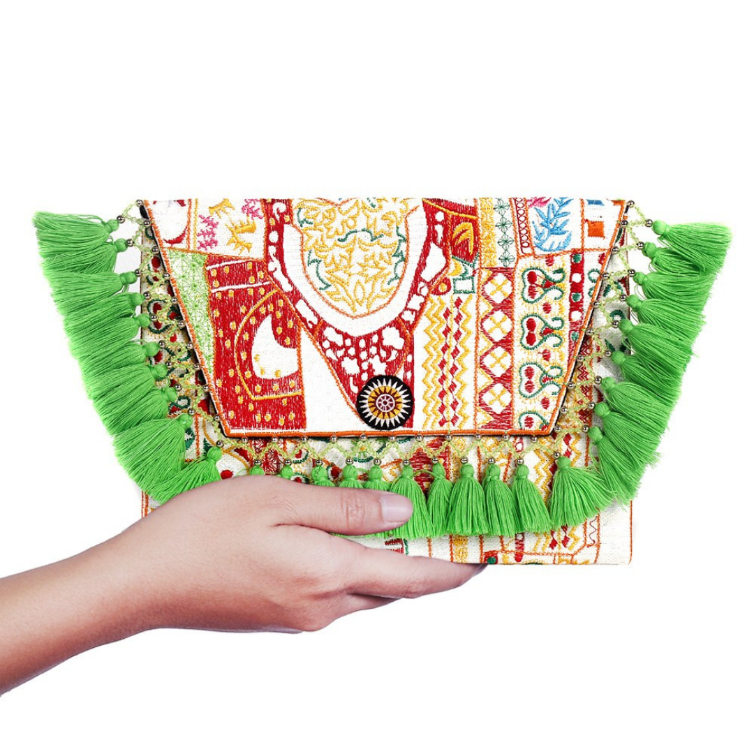 Embroidered Multi Tassel Envelope Clutch Bag - Thailand Bags La Vie Bien Embroidered Multi Tassel Envelope Clutch Bag - Thailand