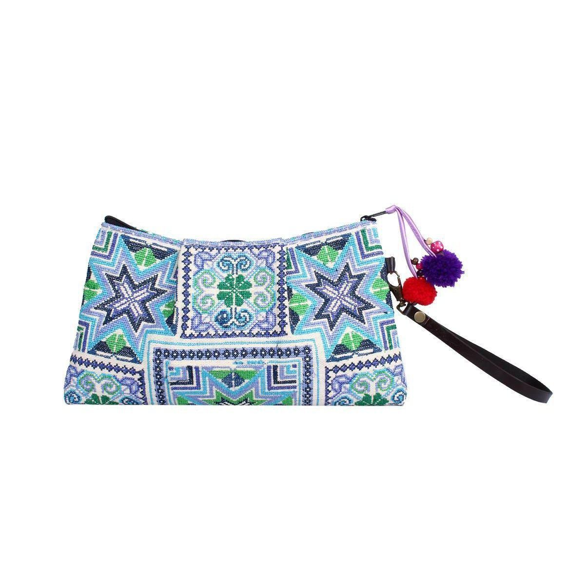 Embroidered Northern Star Wristlet - Thailand Bags La Vie Bien Embroidered Northern Star Wristlet - Thailand