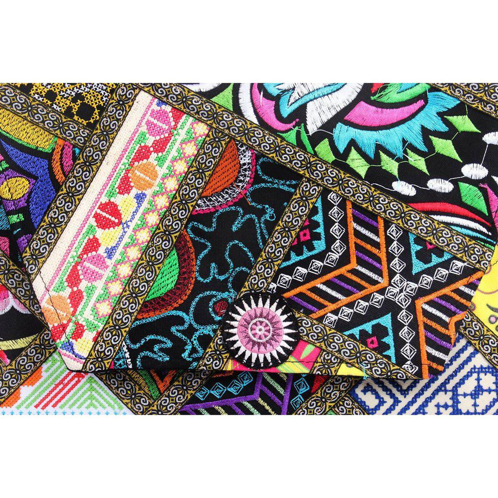 Embroidered Patchwork Clutch with Pom Pom Tassel - Thailand Bags La Vie Bien Embroidered Patchwork Clutch with Pom Pom Tassel - Thailand
