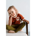 Embroidered Peace Sign T-Shirt in Auburn for Kids by Polished Prints