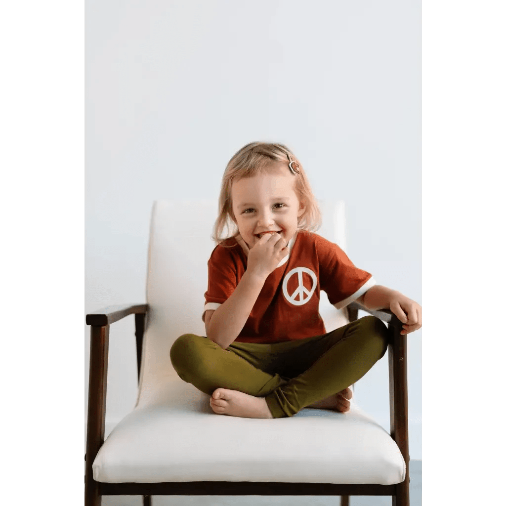 Embroidered Peace Sign T-Shirt in Auburn for Kids by Polished Prints