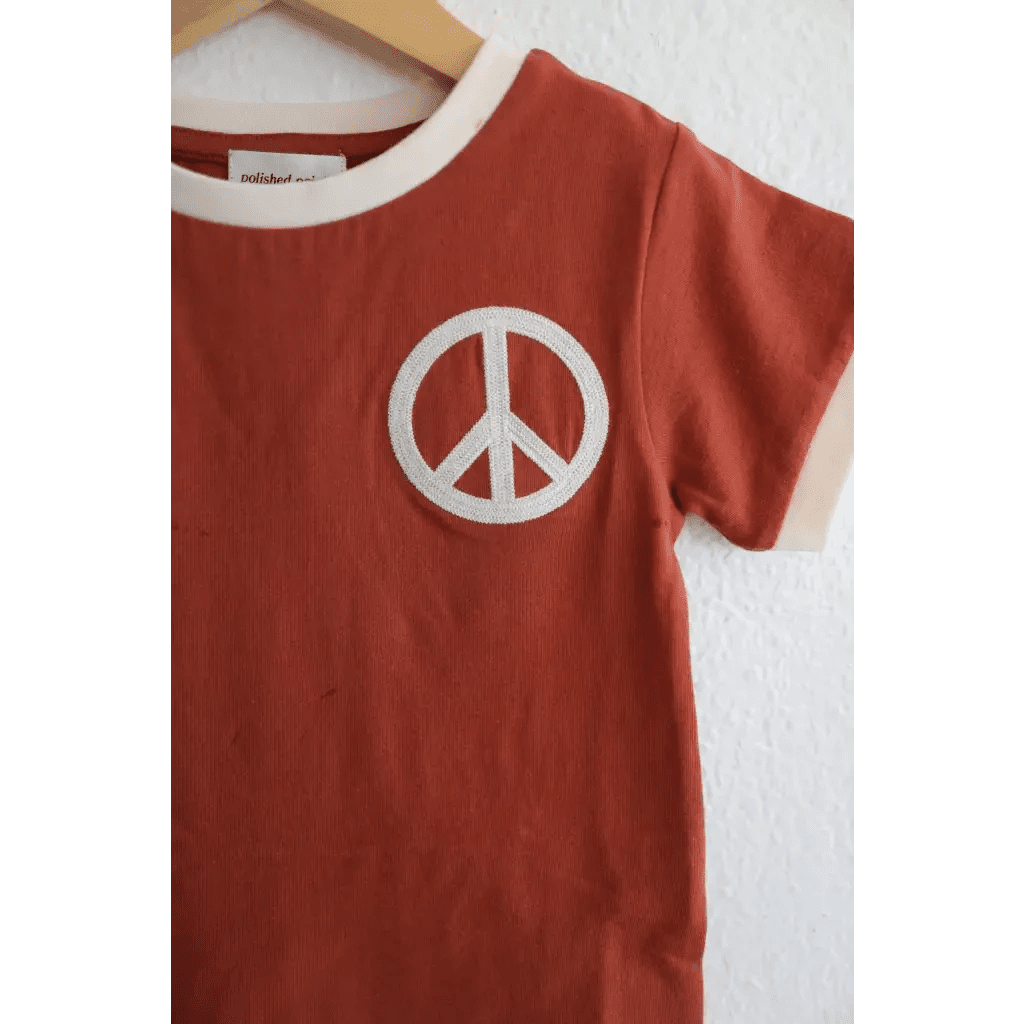Embroidered Peace Sign T-Shirt in Auburn for Kids by Polished Prints