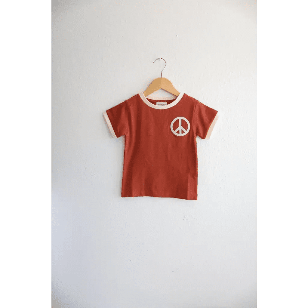 Embroidered Peace Sign T-Shirt in Auburn for Kids by Polished Prints
