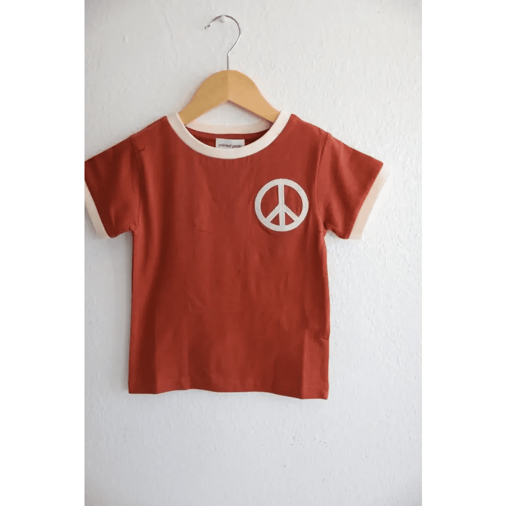Embroidered Peace Sign T-Shirt in Auburn for Kids by Polished Prints