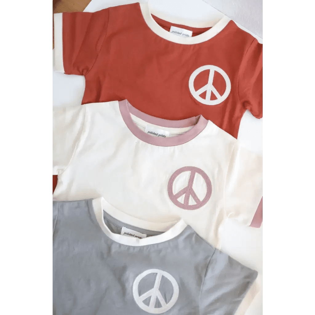 Embroidered Peace Sign T-Shirt in Auburn for Kids by Polished Prints