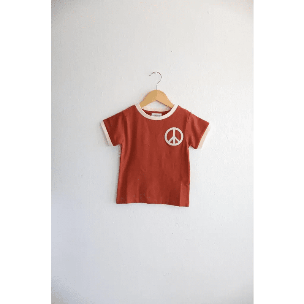Embroidered Peace Sign T-Shirt in Auburn for Kids by Polished Prints