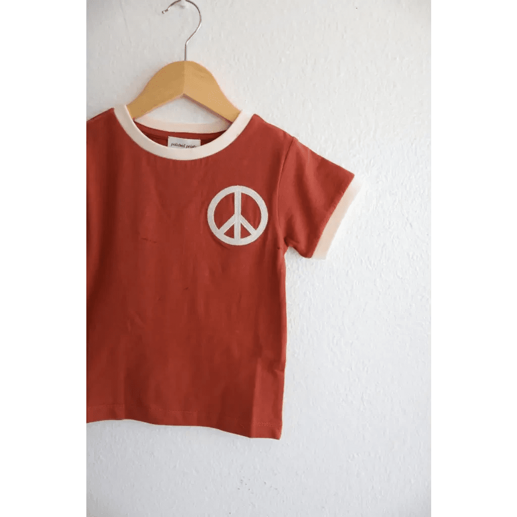 Embroidered Peace Sign T-Shirt in Auburn for Kids by Polished Prints