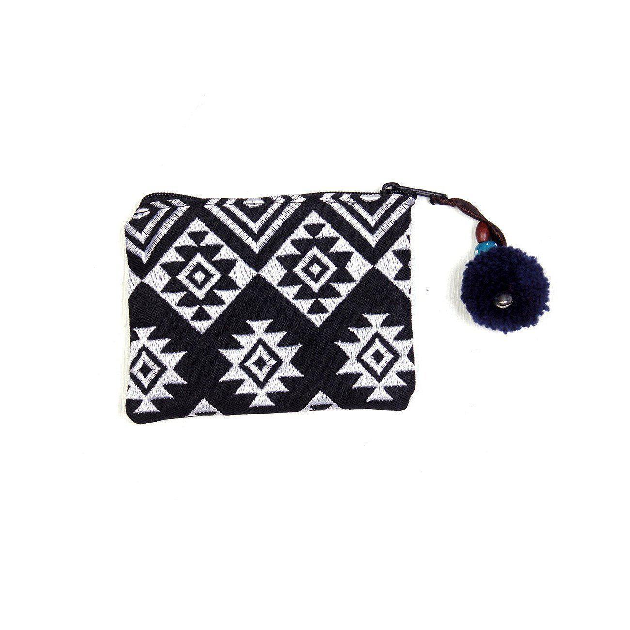 Embroidered Pompom Artisanal Coin Purse - Thailand Bags La Vie Bien Embroidered Pompom Artisanal Coin Purse - Thailand