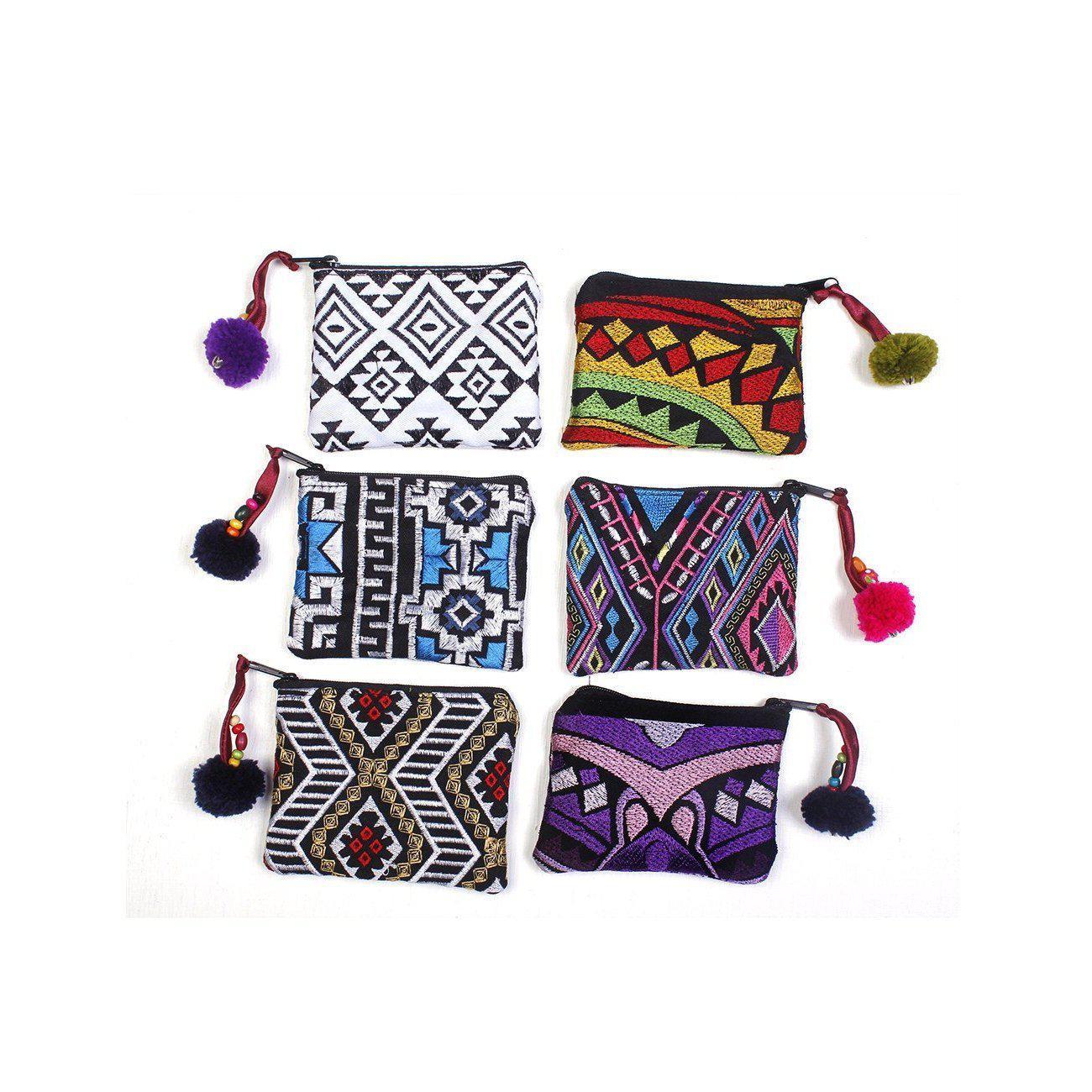Embroidered Pompom Artisanal Coin Purse - Thailand Bags La Vie Bien Embroidered Pompom Artisanal Coin Purse - Thailand