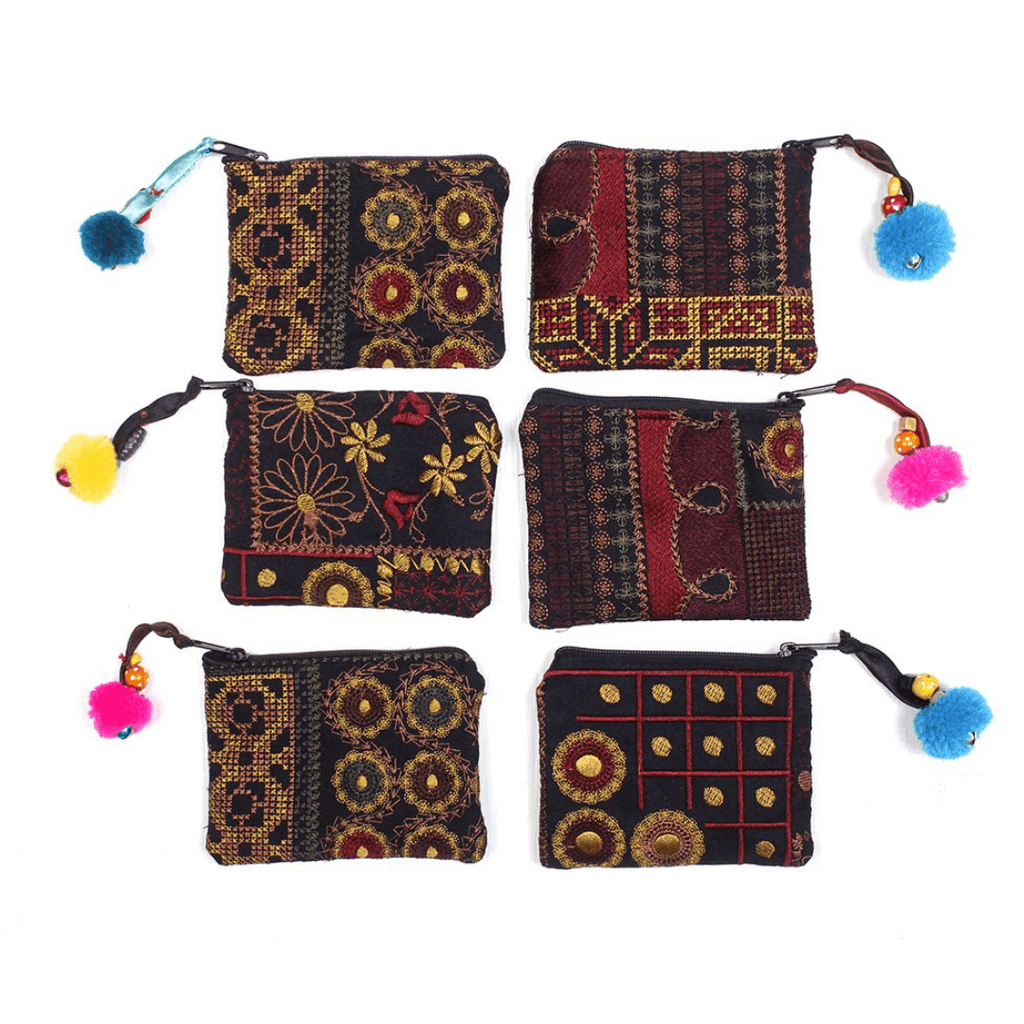Embroidered Pompom Artisanal Coin Purse - Thailand Bags La Vie Bien Embroidered Pompom Artisanal Coin Purse - Thailand