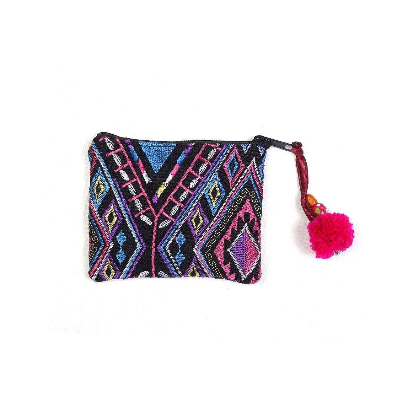 Embroidered Pompom Artisanal Coin Purse - Thailand Bags La Vie Bien Embroidered Pompom Artisanal Coin Purse - Thailand