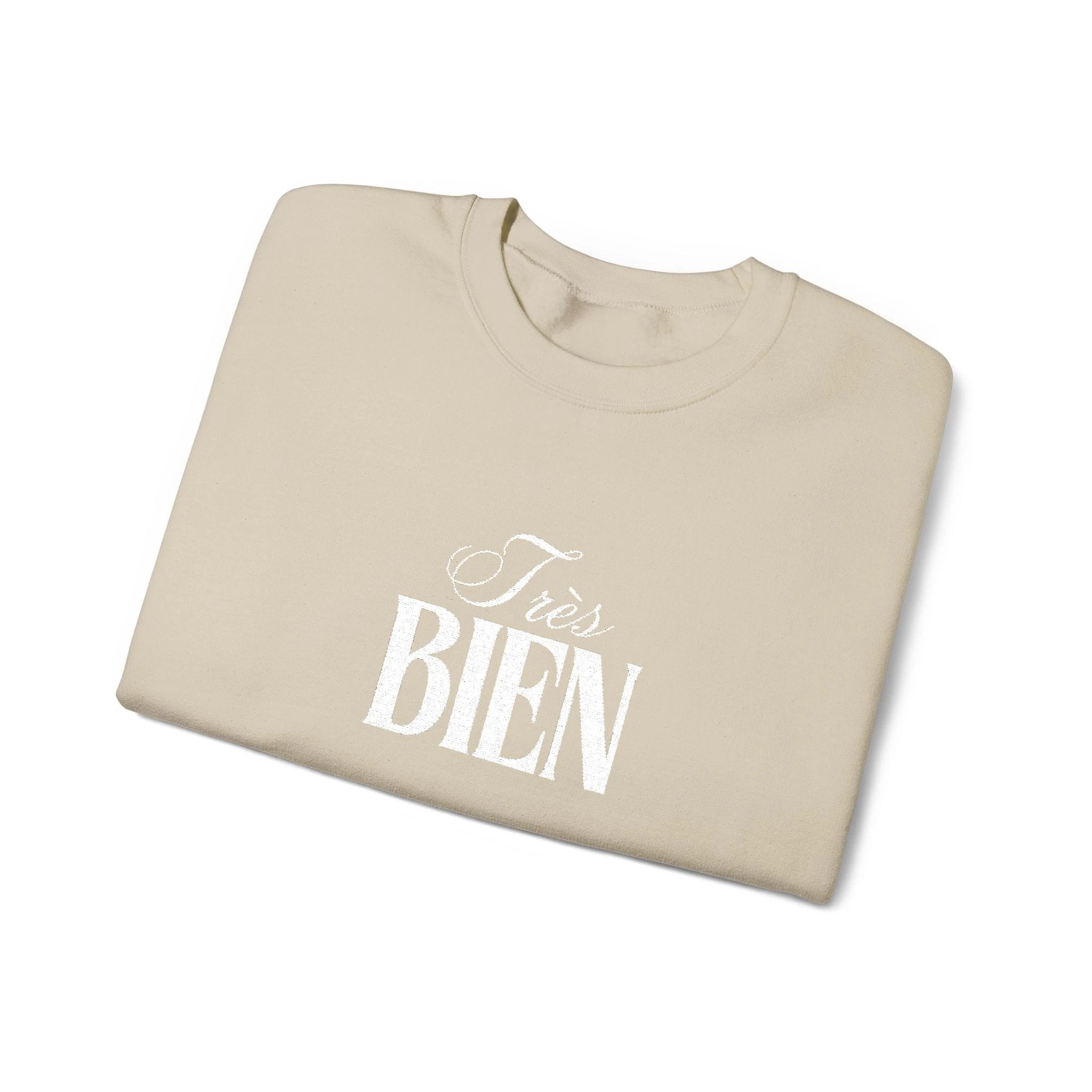 Embroidered Très Bien Sweatshirt -French Phrase Graphic Crewneck by Printify