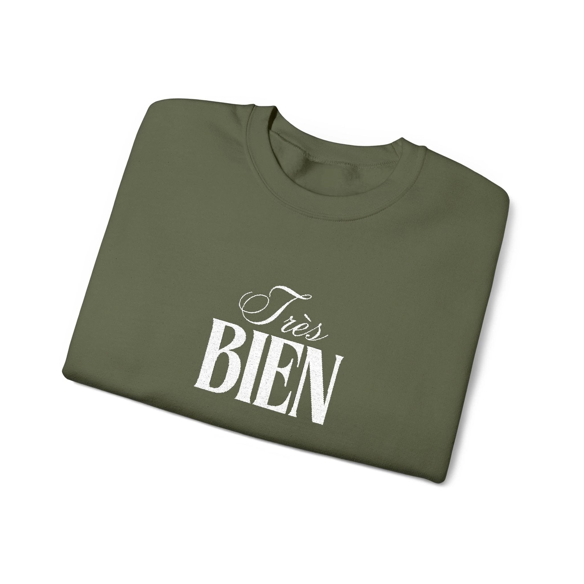 Embroidered Très Bien Sweatshirt -French Phrase Graphic Crewneck by Printify