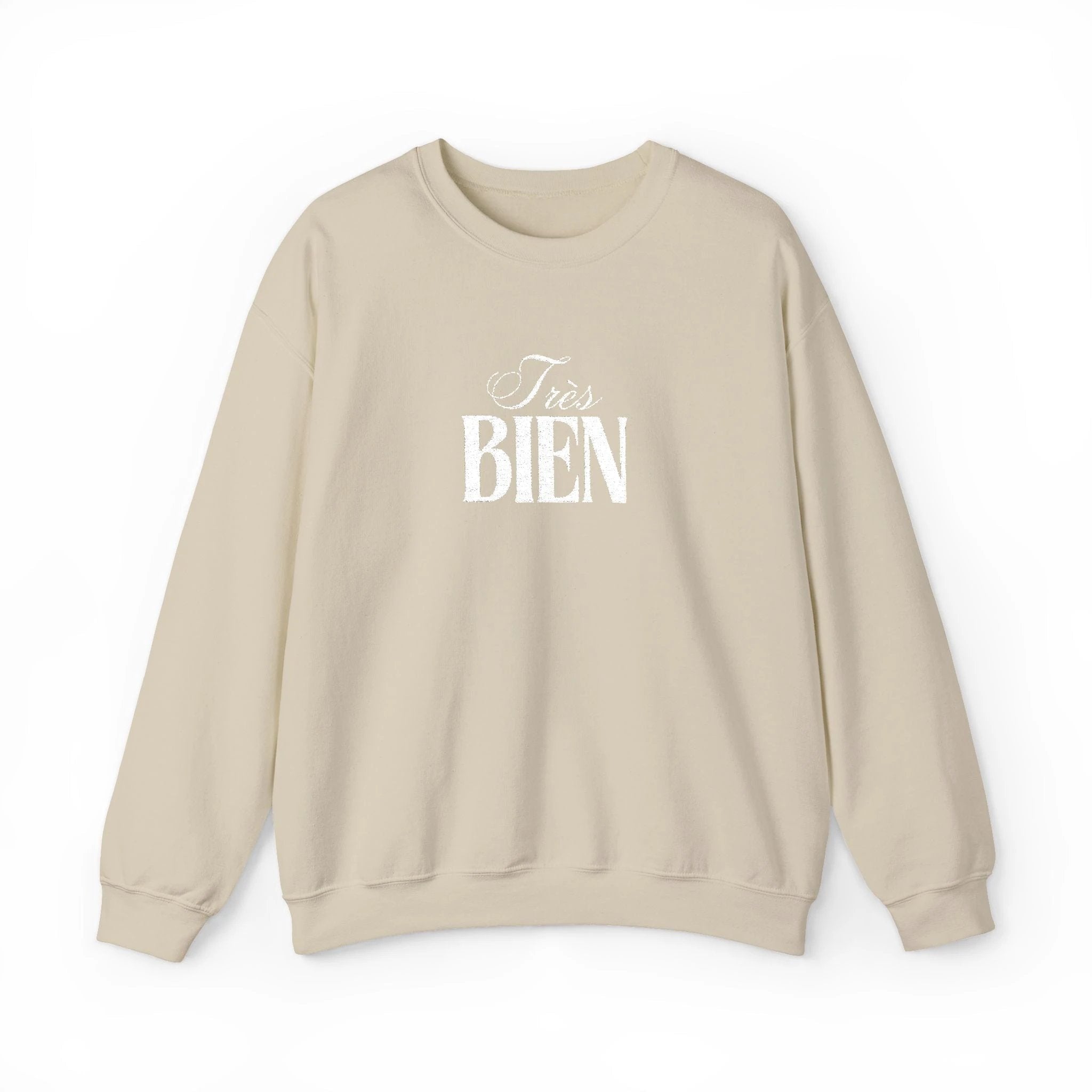 Embroidered Très Bien Sweatshirt -French Phrase Graphic Crewneck by Printify