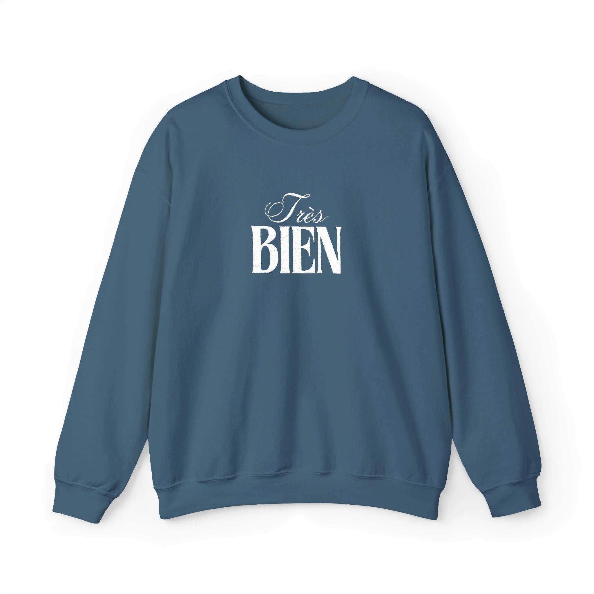 Embroidered Très Bien Sweatshirt -French Phrase Graphic Crewneck by Printify