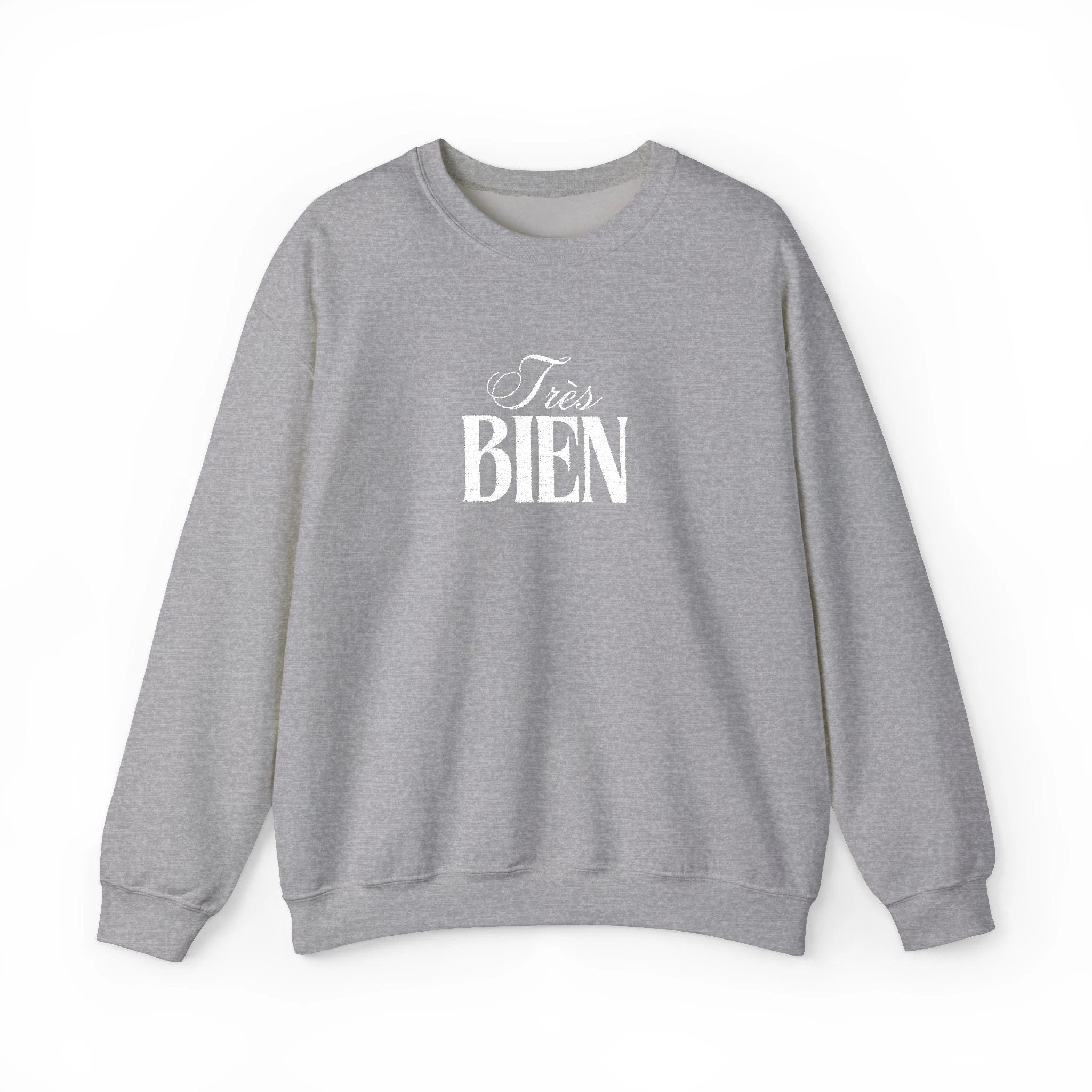 Embroidered Très Bien Sweatshirt -French Phrase Graphic Crewneck by Printify