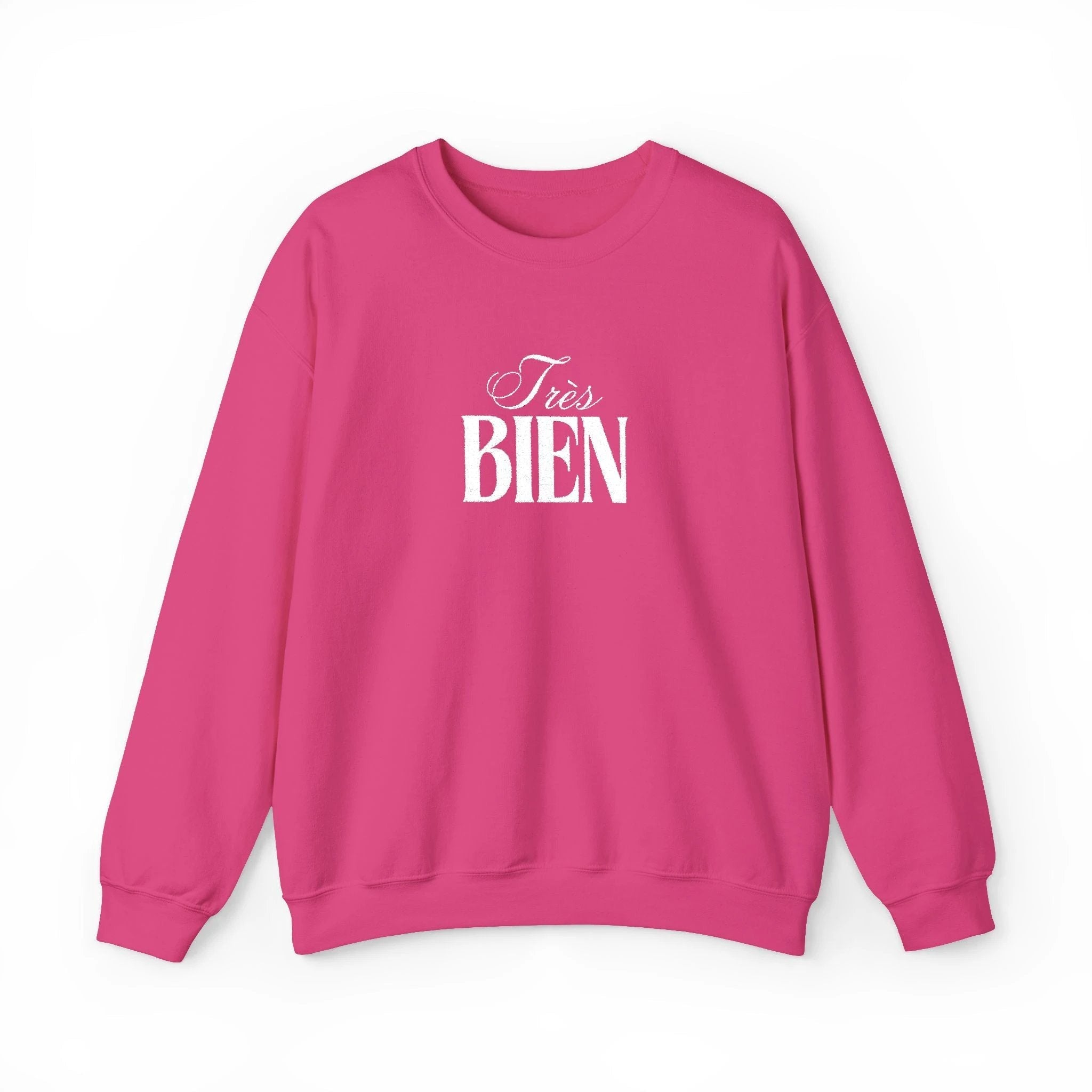 Embroidered Très Bien Sweatshirt -French Phrase Graphic Crewneck by Printify