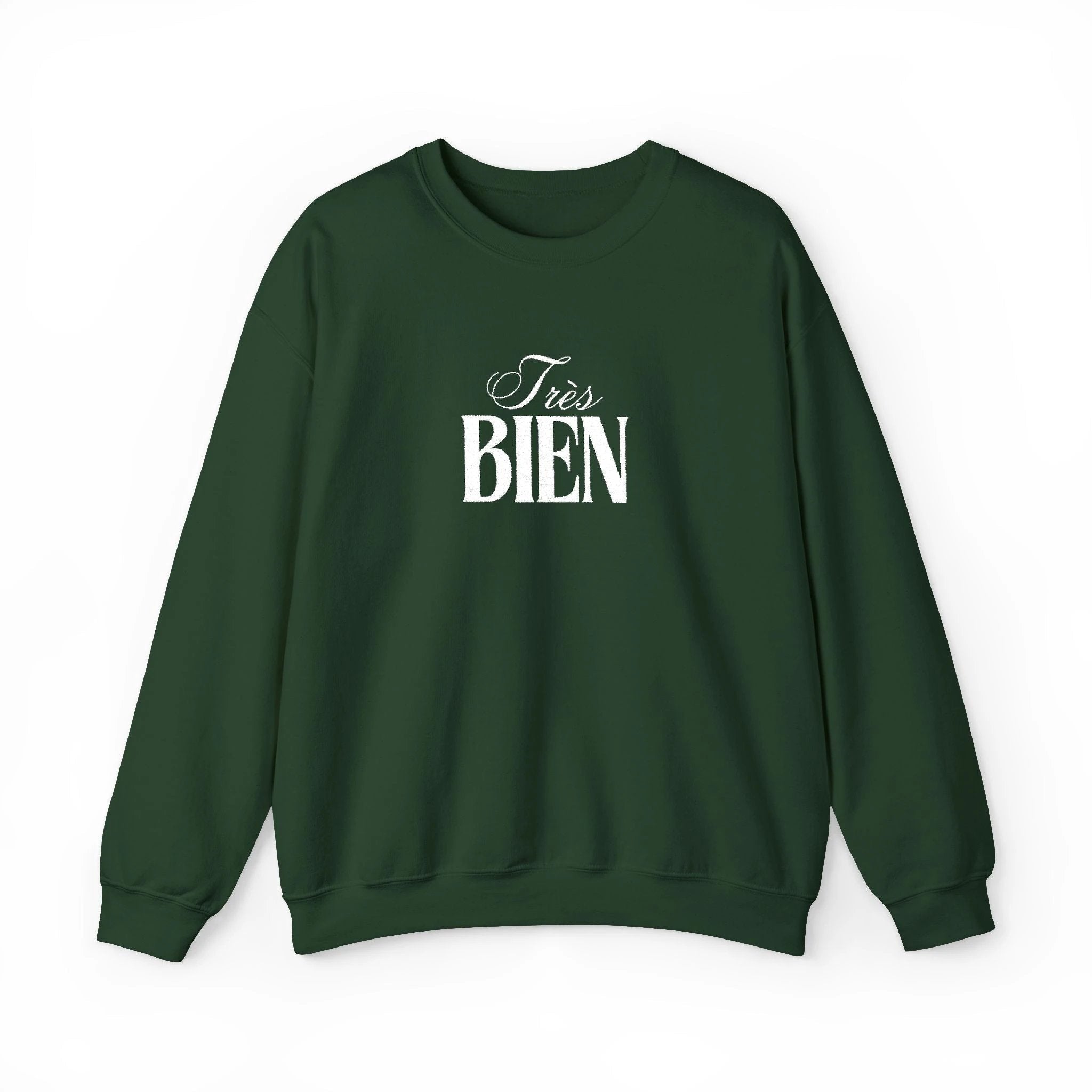 Embroidered Très Bien Sweatshirt -French Phrase Graphic Crewneck by Printify