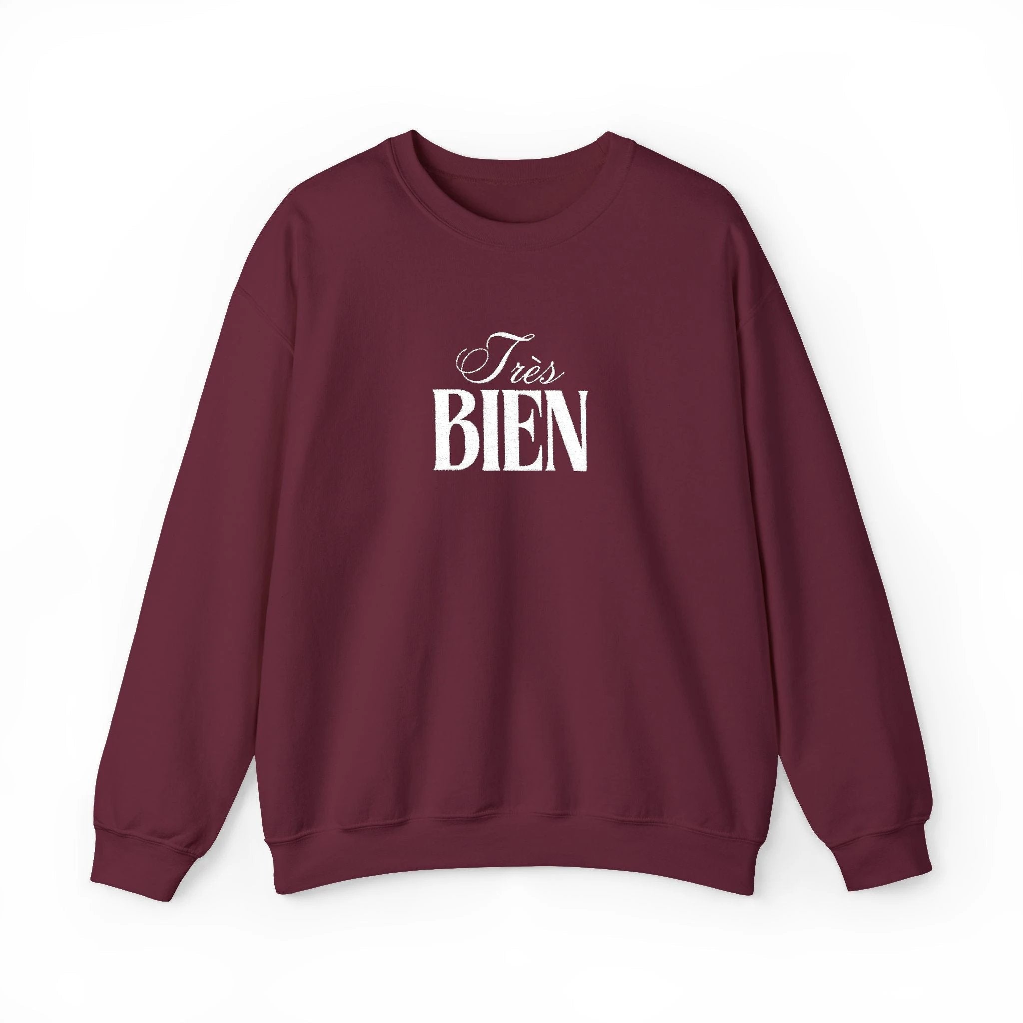 Embroidered Très Bien Sweatshirt -French Phrase Graphic Crewneck by Printify