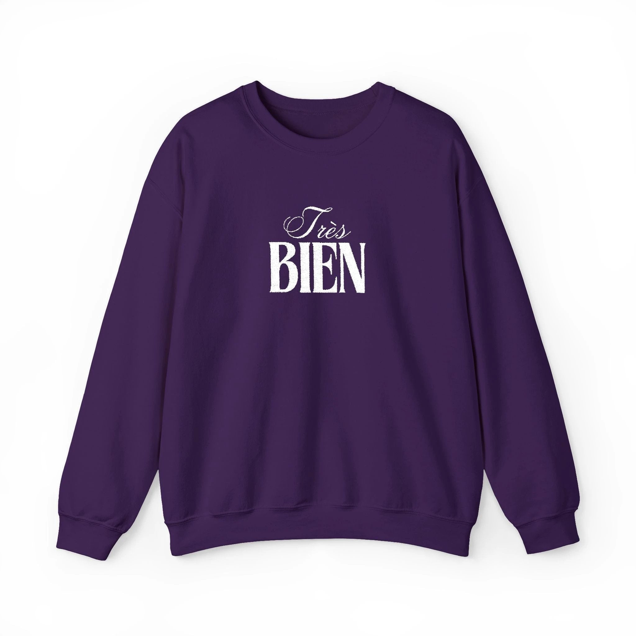 Embroidered Très Bien Sweatshirt -French Phrase Graphic Crewneck by Printify