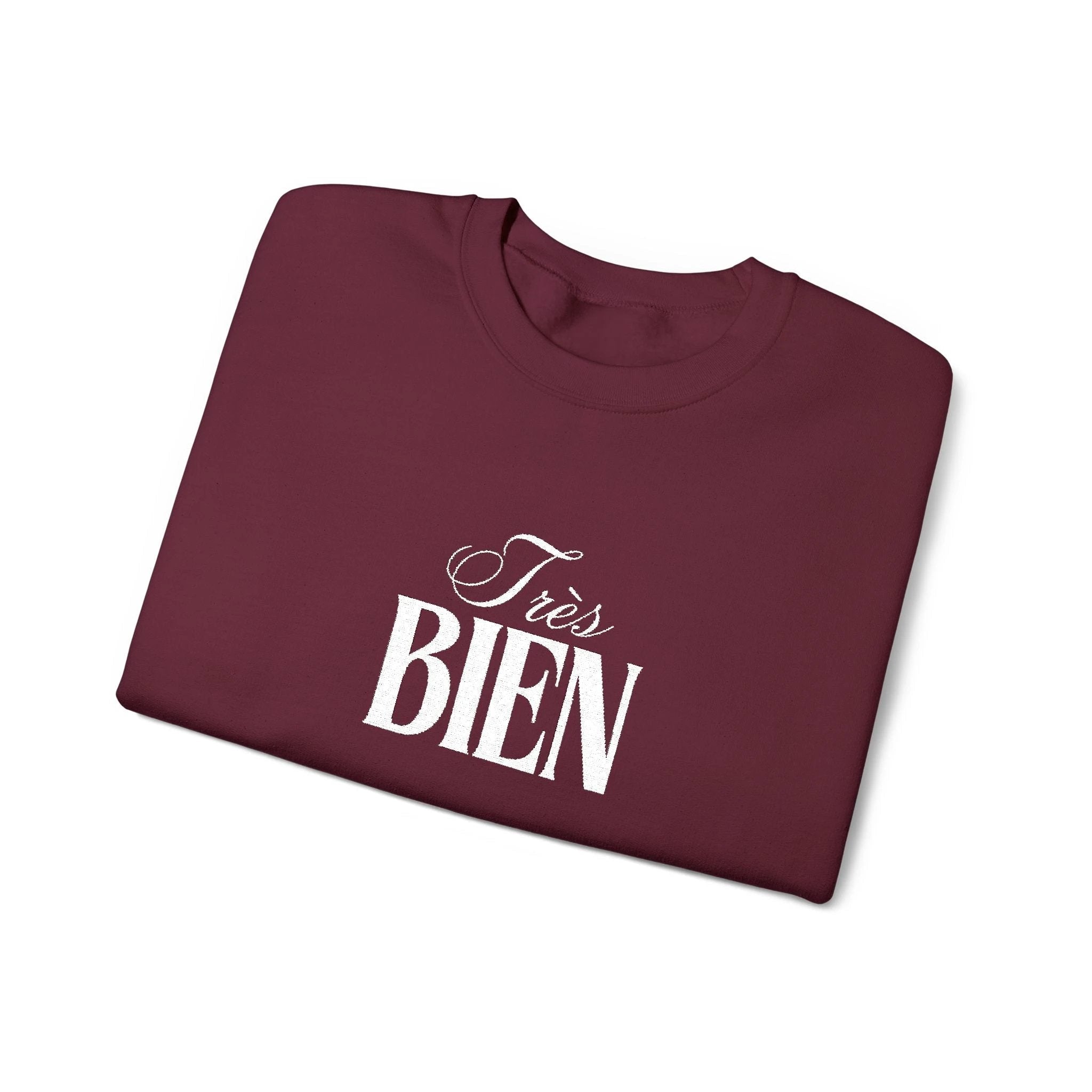 Embroidered Très Bien Sweatshirt -French Phrase Graphic Crewneck by Printify