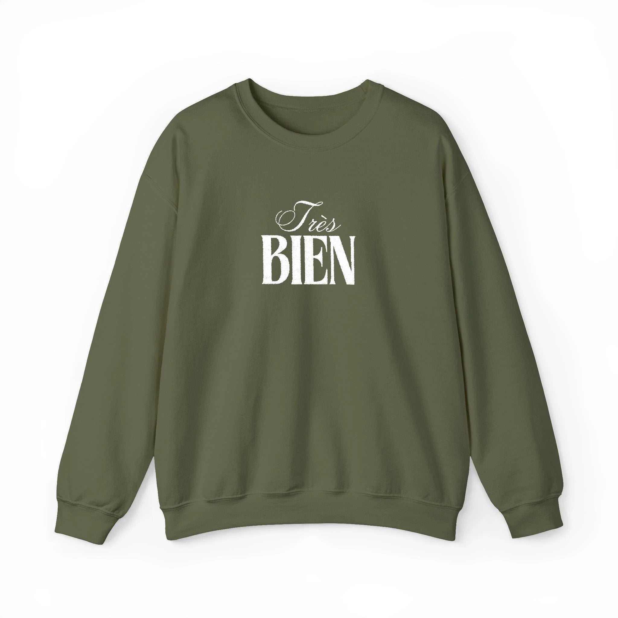 Embroidered Très Bien Sweatshirt -French Phrase Graphic Crewneck by Printify