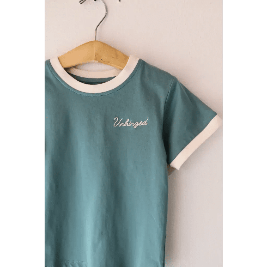 Embroidered Unhinged Ringer T-Shirt for Kids by Polished Prints