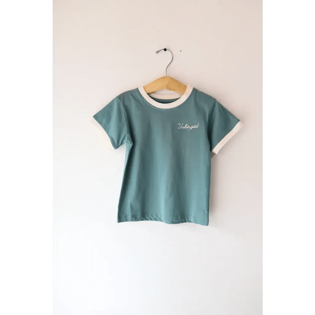 Embroidered Unhinged Ringer T-Shirt for Kids by Polished Prints