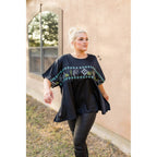 Embroidered Western Motif Poncho Style Satin Look Top "High End Bucks" by The Bullish Store