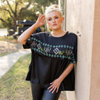 Embroidered Western Motif Poncho Style Satin Look Top "High End Bucks" by The Bullish Store