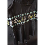 Embroidered Western Motif Poncho Style Satin Look Top "High End Bucks" by The Bullish Store