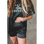 Embroidered Western Motif Poncho Style Satin Look Top "High End Bucks" by The Bullish Store