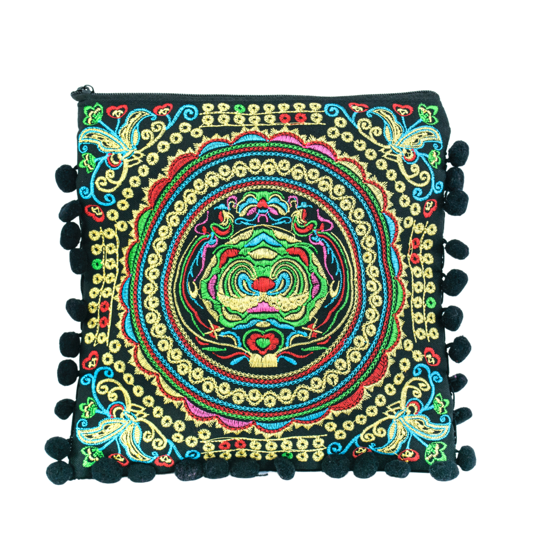 Embroidery Butterfly Clutch With Pompoms - Thailand Bags La Vie Bien Embroidery Butterfly Clutch With Pompoms - Thailand