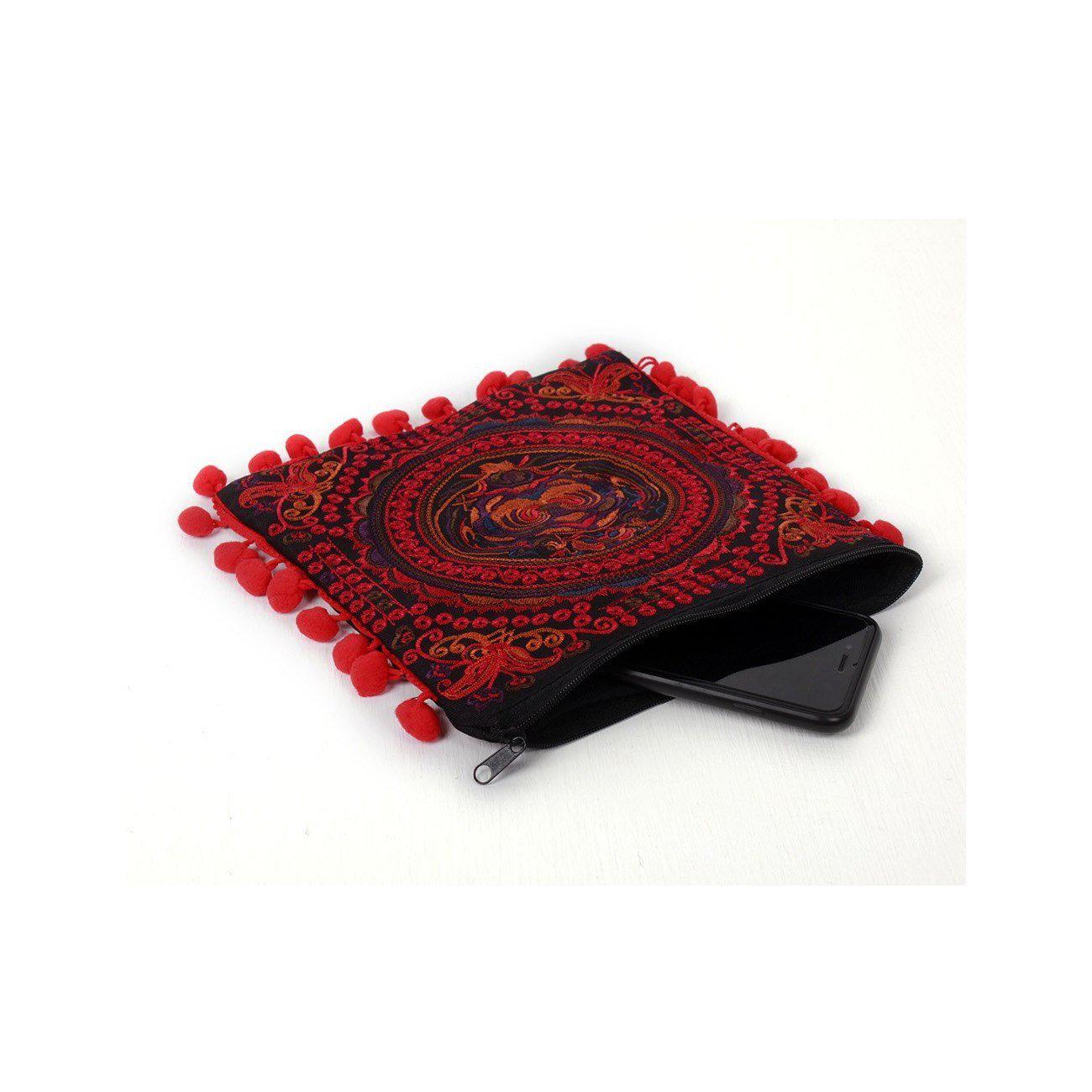 Embroidery Butterfly Clutch With Pompoms - Thailand Bags La Vie Bien Embroidery Butterfly Clutch With Pompoms - Thailand