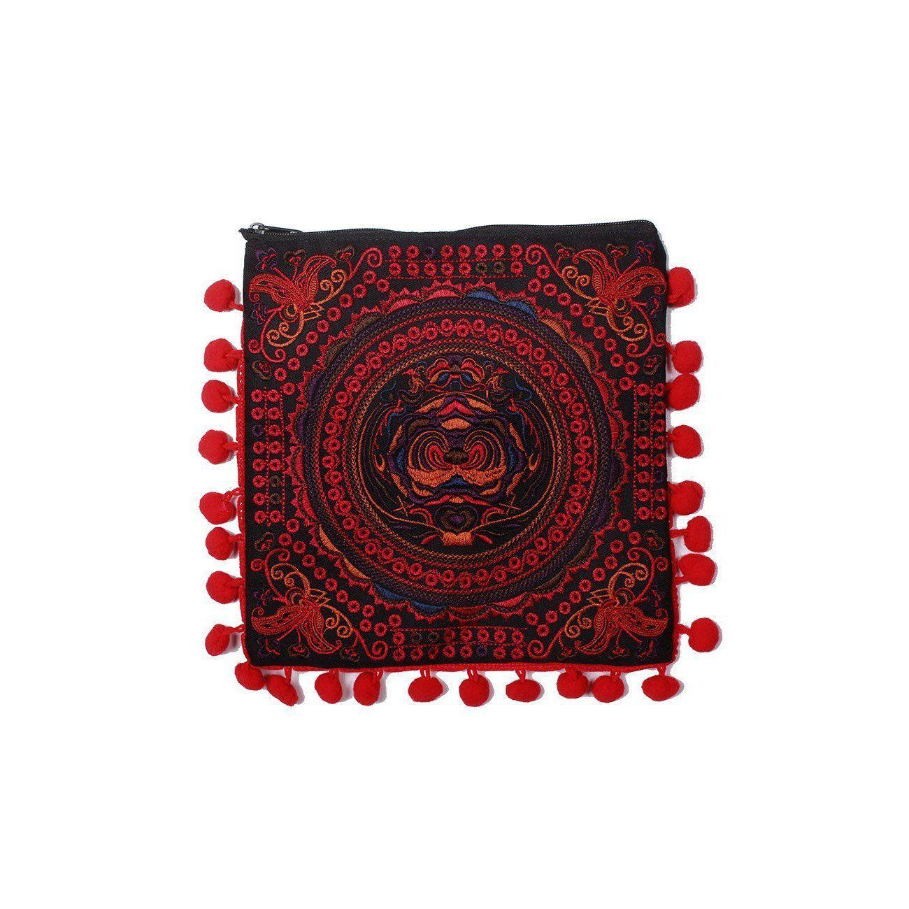 Embroidery Butterfly Clutch With Pompoms - Thailand Bags La Vie Bien Embroidery Butterfly Clutch With Pompoms - Thailand