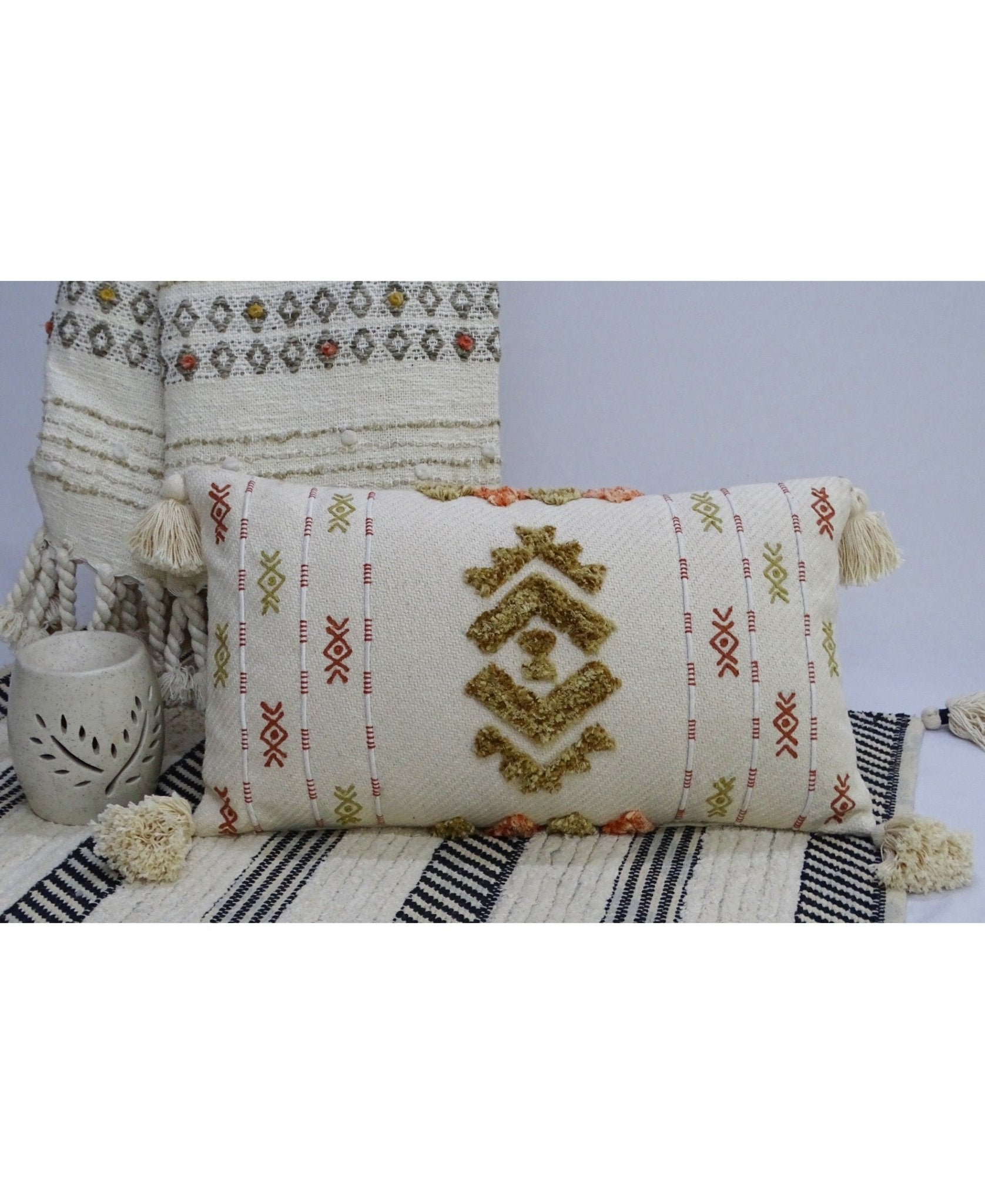 Embroidery Throw Pillow with Tassels 14" X 24" Throw Pillow La Vie Bien Embroidery Throw Pillow with Tassels 14" X 24"