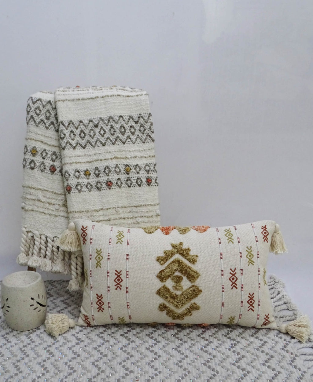 Embroidery Throw Pillow with Tassels 14" X 24" Throw Pillow La Vie Bien Embroidery Throw Pillow with Tassels 14" X 24"