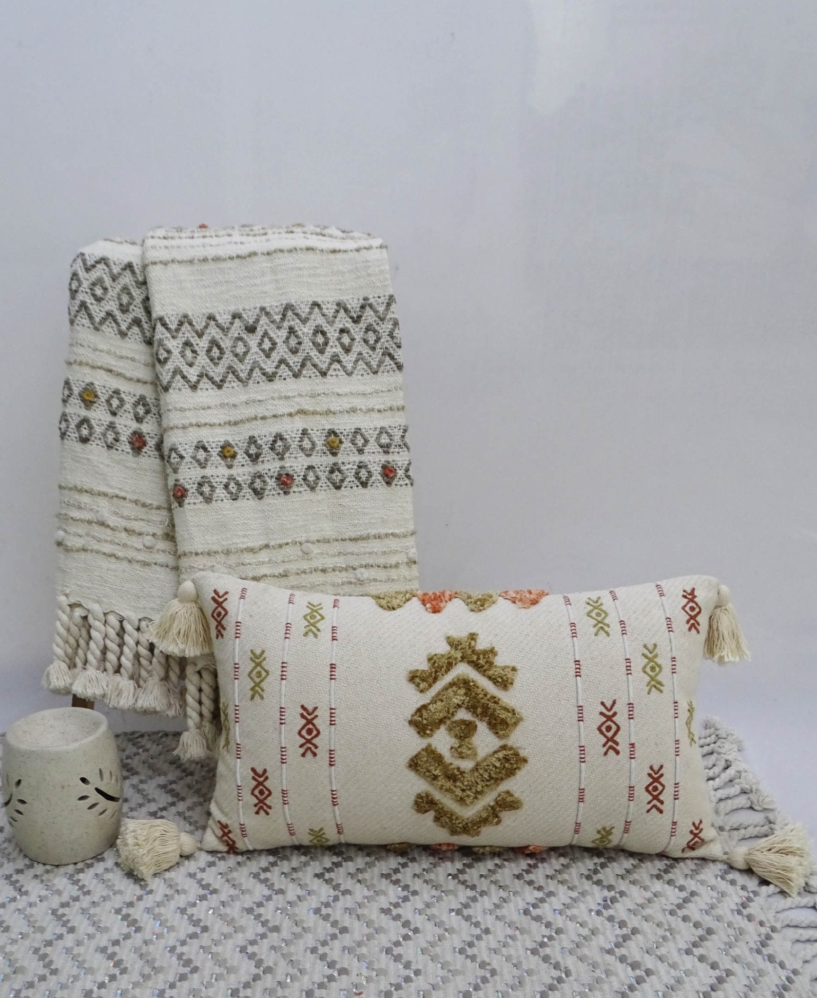 Embroidery Throw Pillow with Tassels 14" X 24" Throw Pillow La Vie Bien Embroidery Throw Pillow with Tassels 14" X 24"