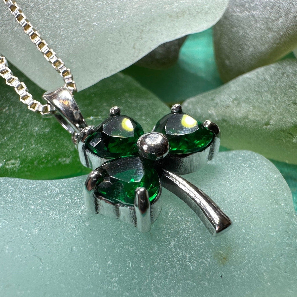 Emerald Irish Shamrock Necklace in Sterling Silver Pendant La Vie Bien Emerald Irish Shamrock Necklace in Sterling Silver